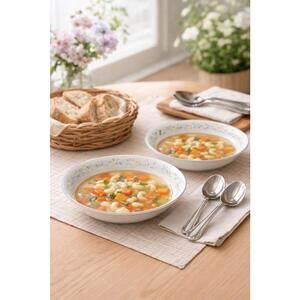 Towne House Japan 1960s Petit Point 3097R Soup Bowls Set of 4, 7.5x1.5”